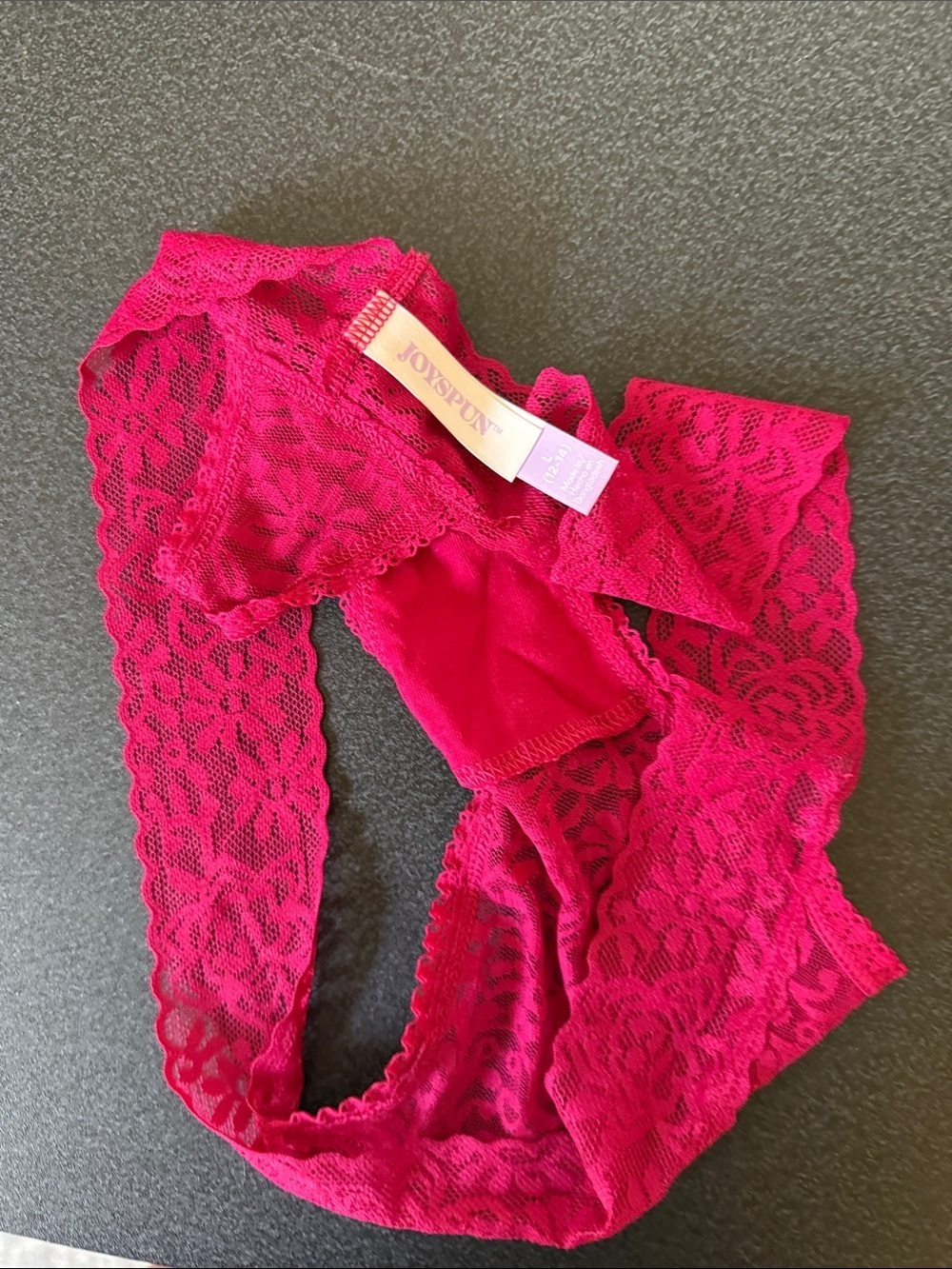Women's Hot Pink Lace Thong - Picture 2 of 2